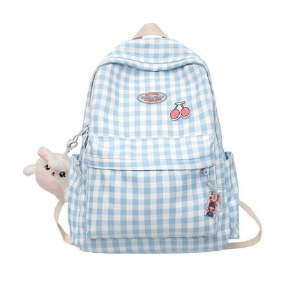 Laptop Bag Nylon College Backpack Cool Traveling Plaid Book Bag 31*15*44 CM Pink