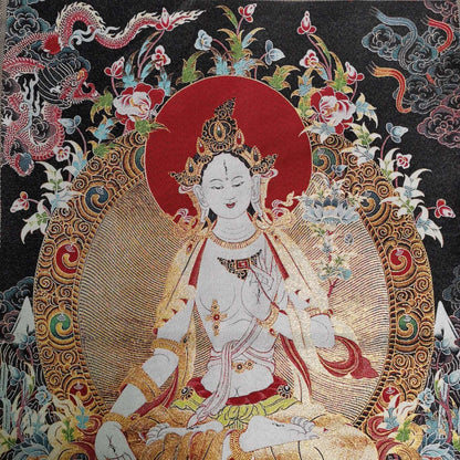 36" Tibet Tibetan Cloth Silk Buddhism Dragon Kwan-yin Tara Tangka Thangka Mural