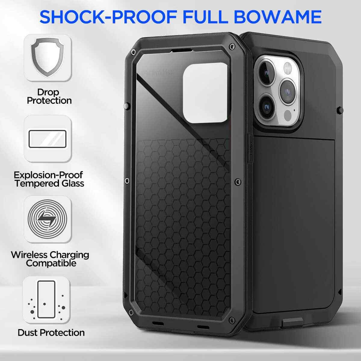 Heavy Duty Protection Armor Metal Case for iPhone 17 16 15 14 13 12 11 Pro Max