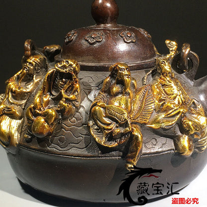 12cm Chinese Bronze Tea Pot Water Pot Wine Pot Decoration Collection