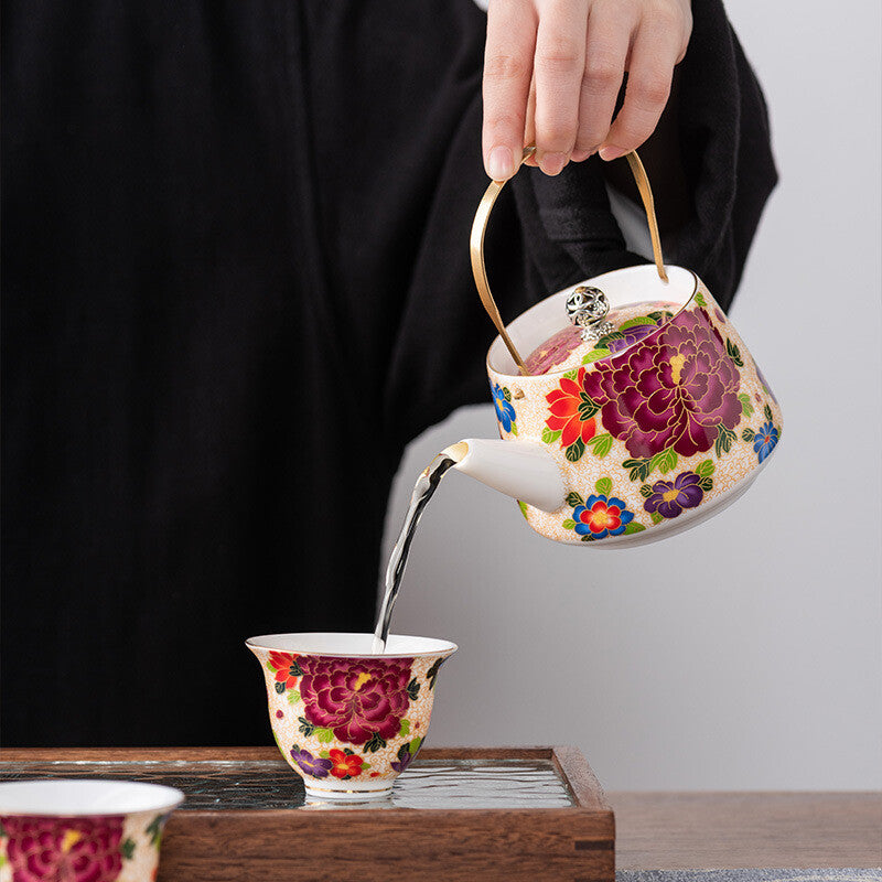 Tea Pot Tea Tray Cups Creative Enamel Color Tea Gift Luxury Business 7-piece Set