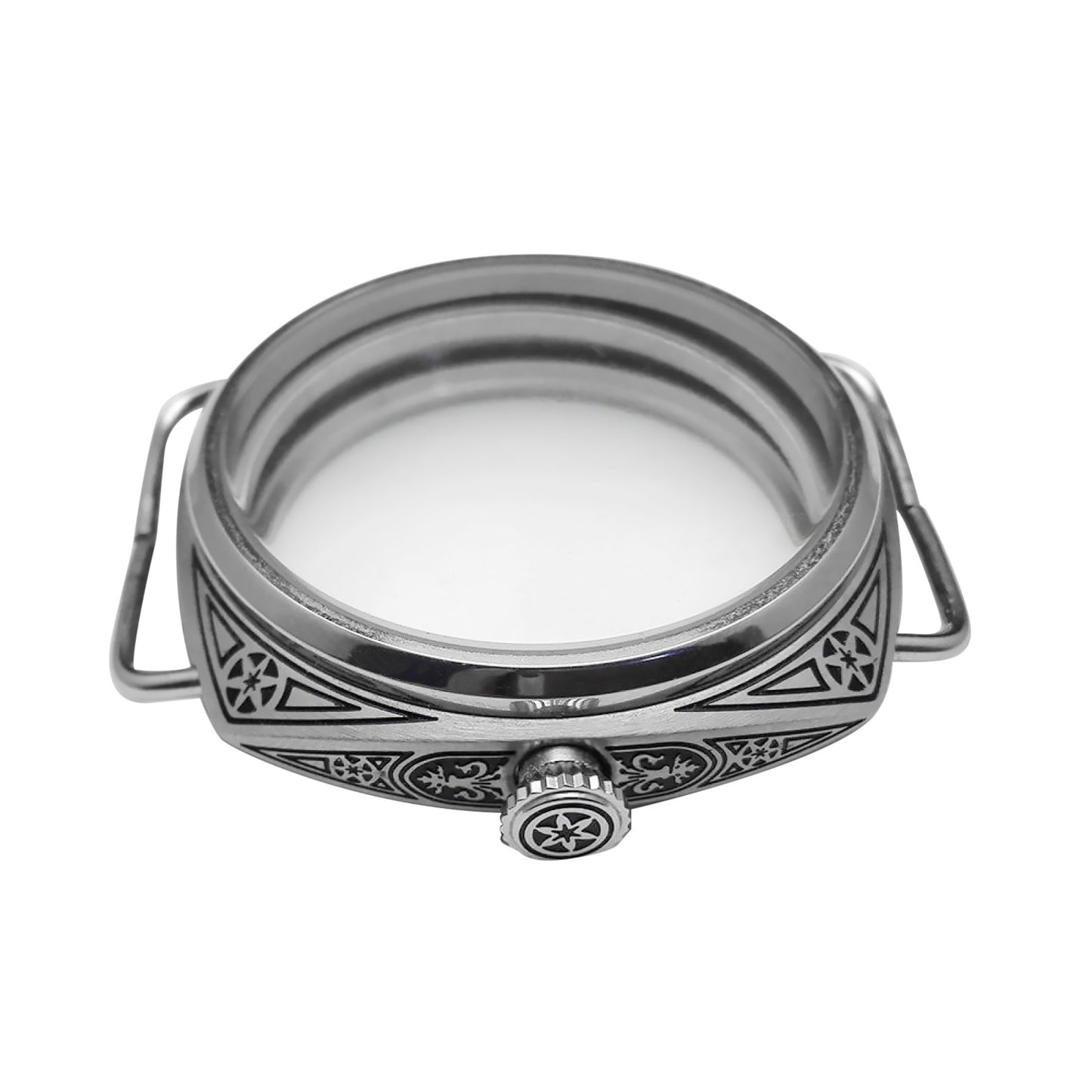 Steel Black Carving Mineral Glass For ETA 6497 6498 For Seagull ST36 Movement