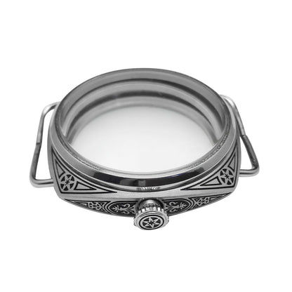 Steel Black Carving Mineral Glass For ETA 6497 6498 For Seagull ST36 Movement