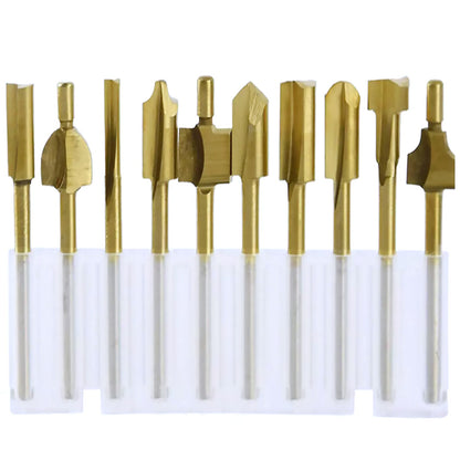 10Pcs 1/8" 3MM Titanium Hss Router Bits Trimmer Shank For Rotary Tool Portable