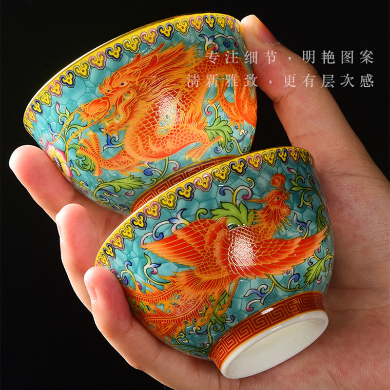 Chinese Tea Cup 100ml Porcelain Under Glaze Dragon Phoenix Master Cup Of Tea New