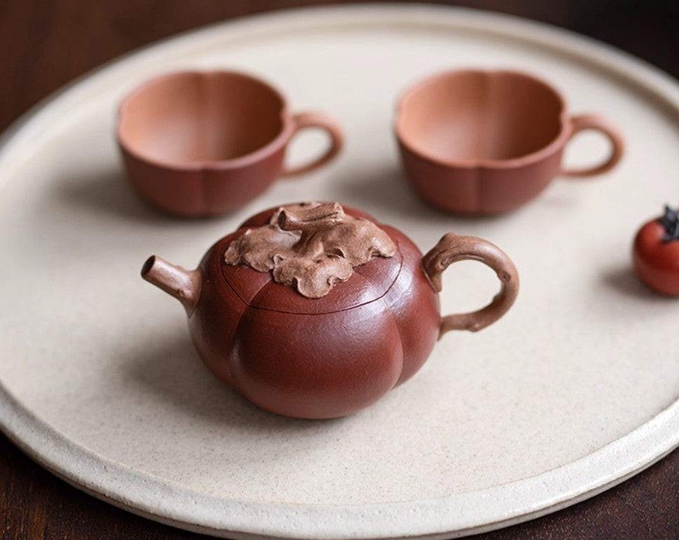 Set of 3pcs chinese Yixing Handmade Zisha teapot Duanclay Persimmon Gongfu cup