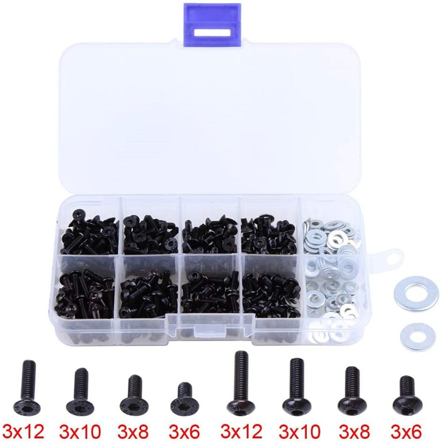 New 340pcs RC Screw Kit (M3, Hex Flat&Buttom Head)& M3 M4 Bolts For HSP RC Car