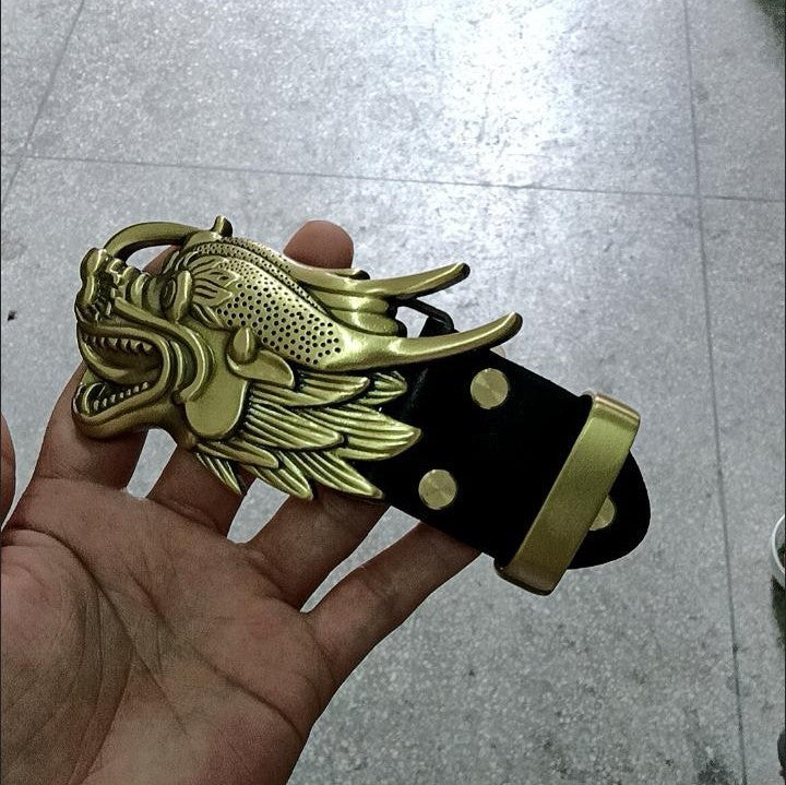 Solid Brass 3D Dragon Head Belt Buckle Men's Smooth Buckle for 3.8cm Belts