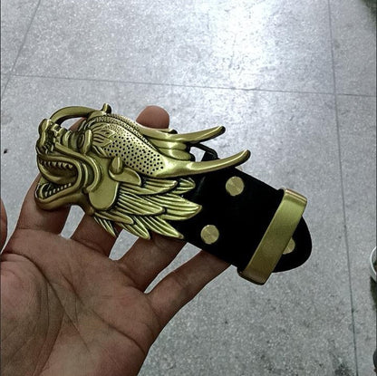 Solid Brass 3D Dragon Head Belt Buckle Men's Smooth Buckle for 3.8cm Belts