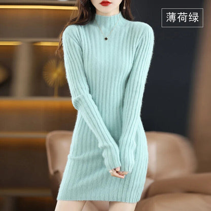 Women's 100% Pure Mink Cashmere Sweater Mink Fleece Dress Sweater Long