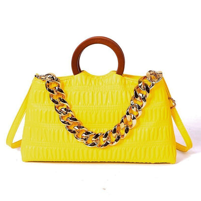Thick Chain Shell Bag Synthetic Leather Crossbody Purse Wooden Handle 17*33*8 CM