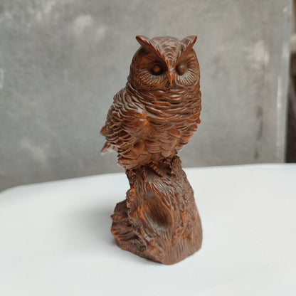 vintage chinese carved wood wooden owl figurine statue Boxwood pet gift souvenir