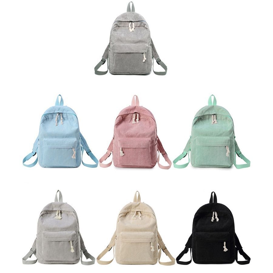 College Style Soft Fabric Backpack School Bag Corduroy School Backpack Striped