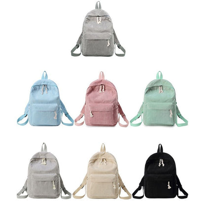 College Style Soft Fabric Backpack School Bag Corduroy School Backpack Striped