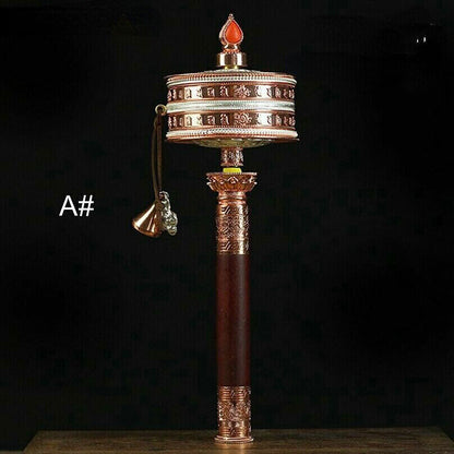 12" Copper Hand Turn Prayer Wheel Tibetan Buddhism Meditation Artifact