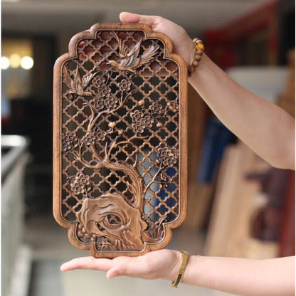 Hollow Wood Carving Chinese Classical Craft Camphor Wall Hanging Decoration 35cm