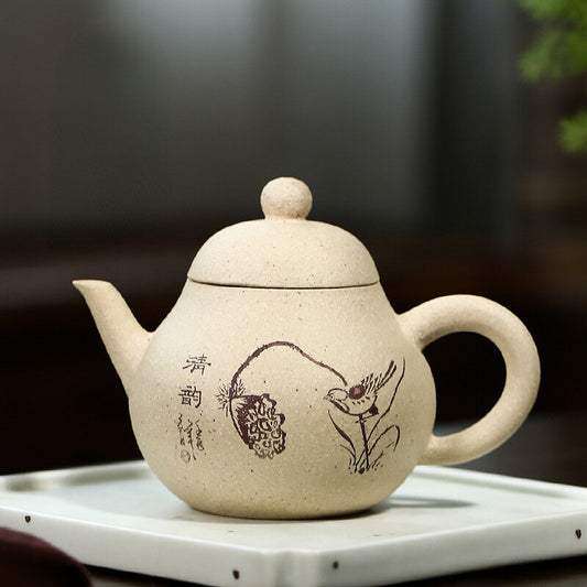 China Yixing Zisha Pottery White Duan Clay Handmade Hindu Lotus Teapot
