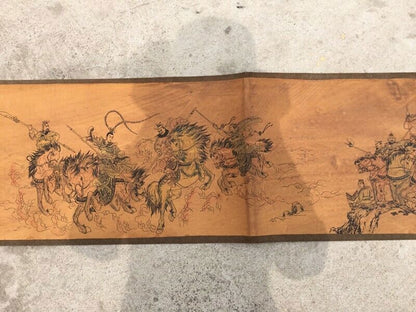 Chinese Old Three British War Lu Bu Paper Cloth Painting Scroll Mural Collected
