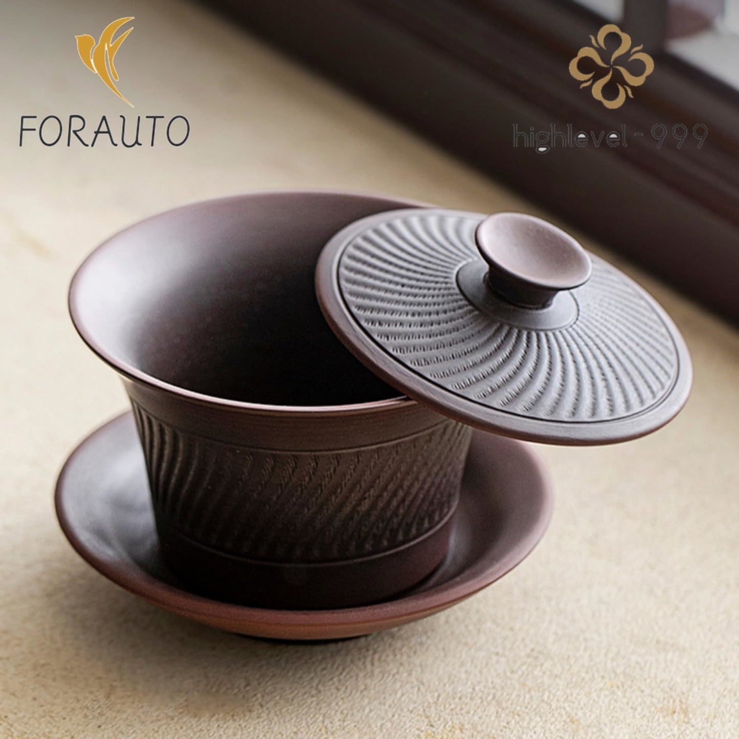 Frosted Purple Ceramic Gaiwan Tea Cup 225ml 7.3oz Chinese Kungfu Tea Set
