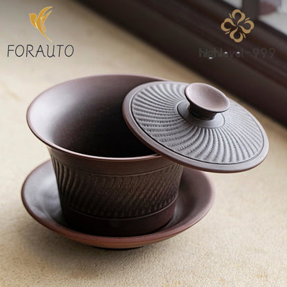 Frosted Purple Ceramic Gaiwan Tea Cup 225ml 7.3oz Chinese Kungfu Tea Set
