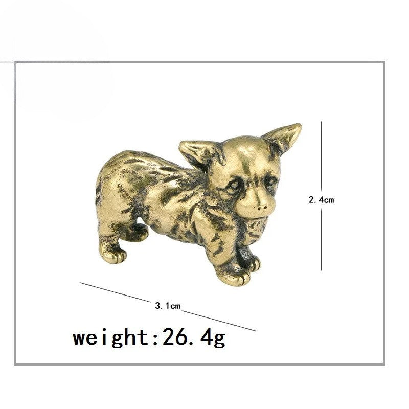Solid Brass Puppy Corgi Figurine Miniature Tea Pet Craft Desktop Small Ornament
