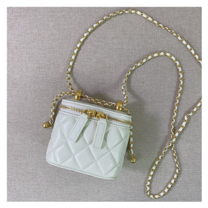 Quilted Lambskin Leather Vanity Case Clutch Pouch Chain Crossbody Box Bag Purse