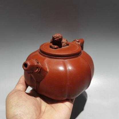 Chinese Old Yixing Clay Teapot Handmade Square Purple Sand Teapot 420cc