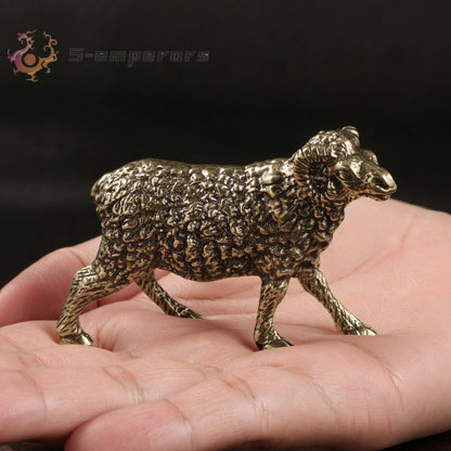 Sheep Statue Zodiac Brass Ornament Antique Solid Copper Tea Pet Desk Decoration