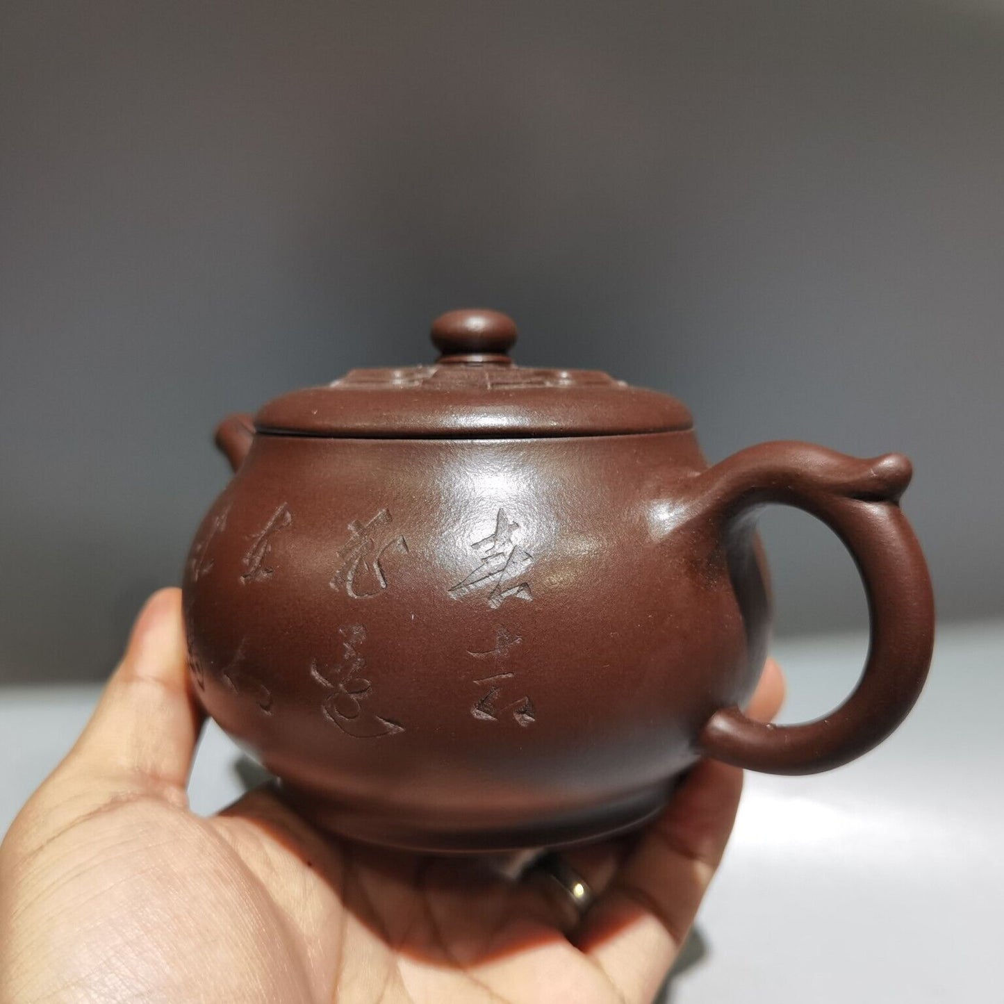 Vintage Chinese Yixing Purple Clay Teapot Zisha Ceremony Collectible Calligraphy