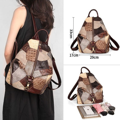 Women Backpack Vintage Cow Genuine Leather Large Soft School Bags Polyester 1 PC