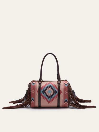 Celela Retro Handwoven Tassel Cotton Shoulder Handbag Women Square Small Bag