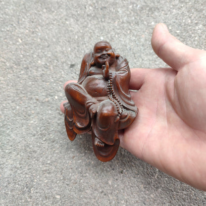 chinese boxwood carving Amitabha laughing buddha statue Figurine wall home decor