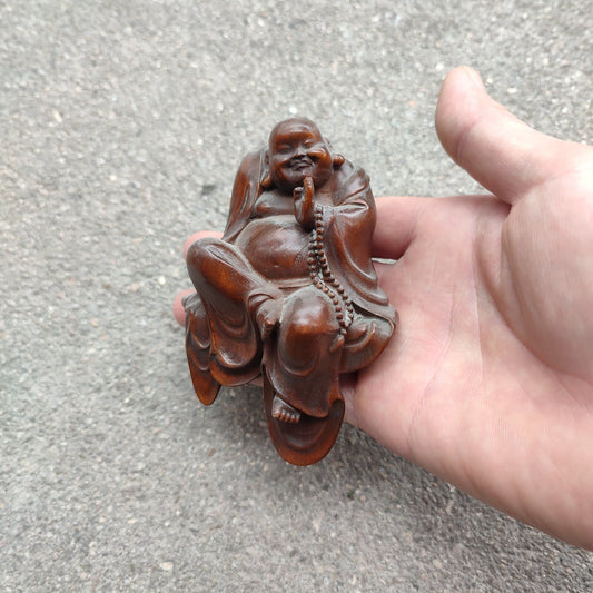 chinese boxwood carving Amitabha laughing buddha statue Figurine wall home decor
