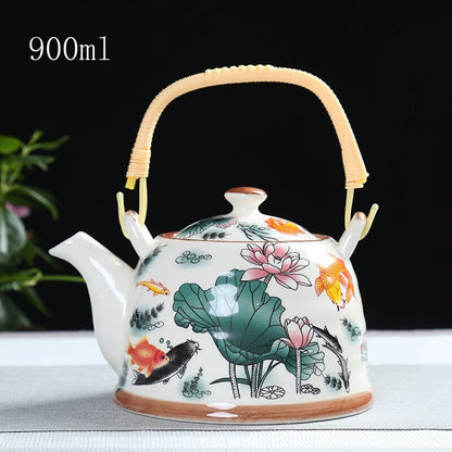900ml China Porcelain Teapot With Strainer Net High Capacity Tea Pot For Hotel