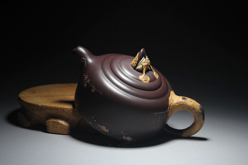Yixing Zisha Pottery Clay Handmade Carve Bird Flower Lotus Tea Pot Puer Teapot