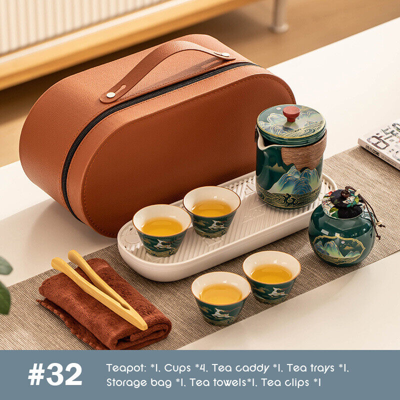 Outdoor Office Camping Tea Ceramic Set Porcelain Chinese Gongfu Tea Cup Set