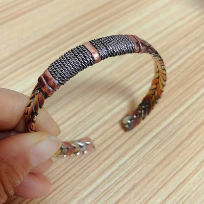 Tibetan Handmade Tri-Color Copper Bracelet 0.8cm Wide Adjustable Cuff