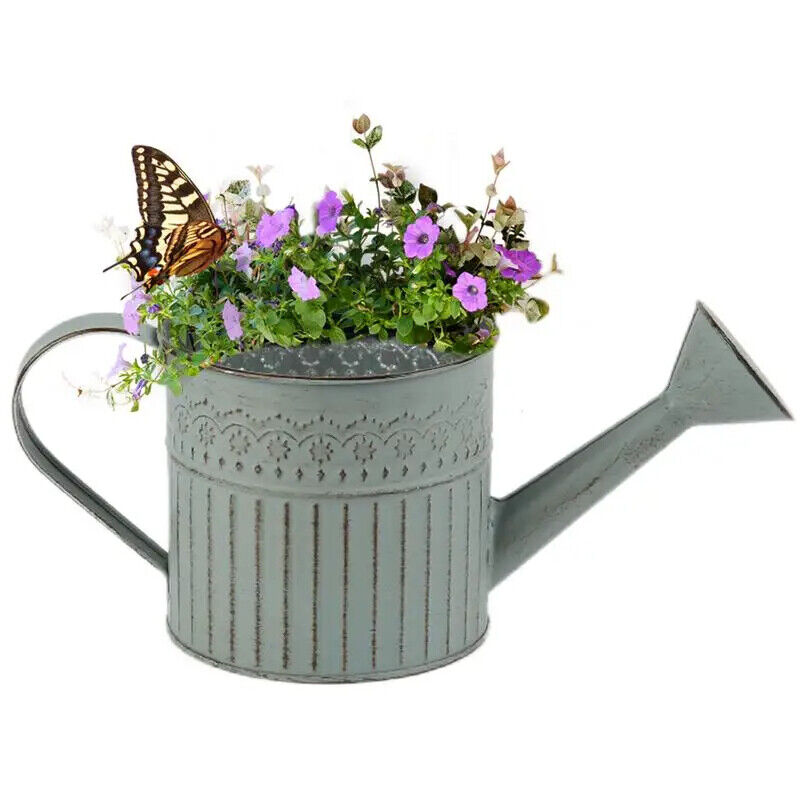 Flowers Vase Metal Vintage Jug Bucket Galvanize Handle Shabby Chic Farmhouse Can