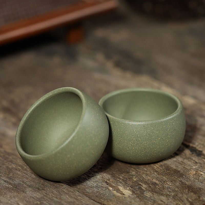 Set of 2 Yixing Handmade Bean Green Clay Zisha Teacup 60cc Gongfu Cup