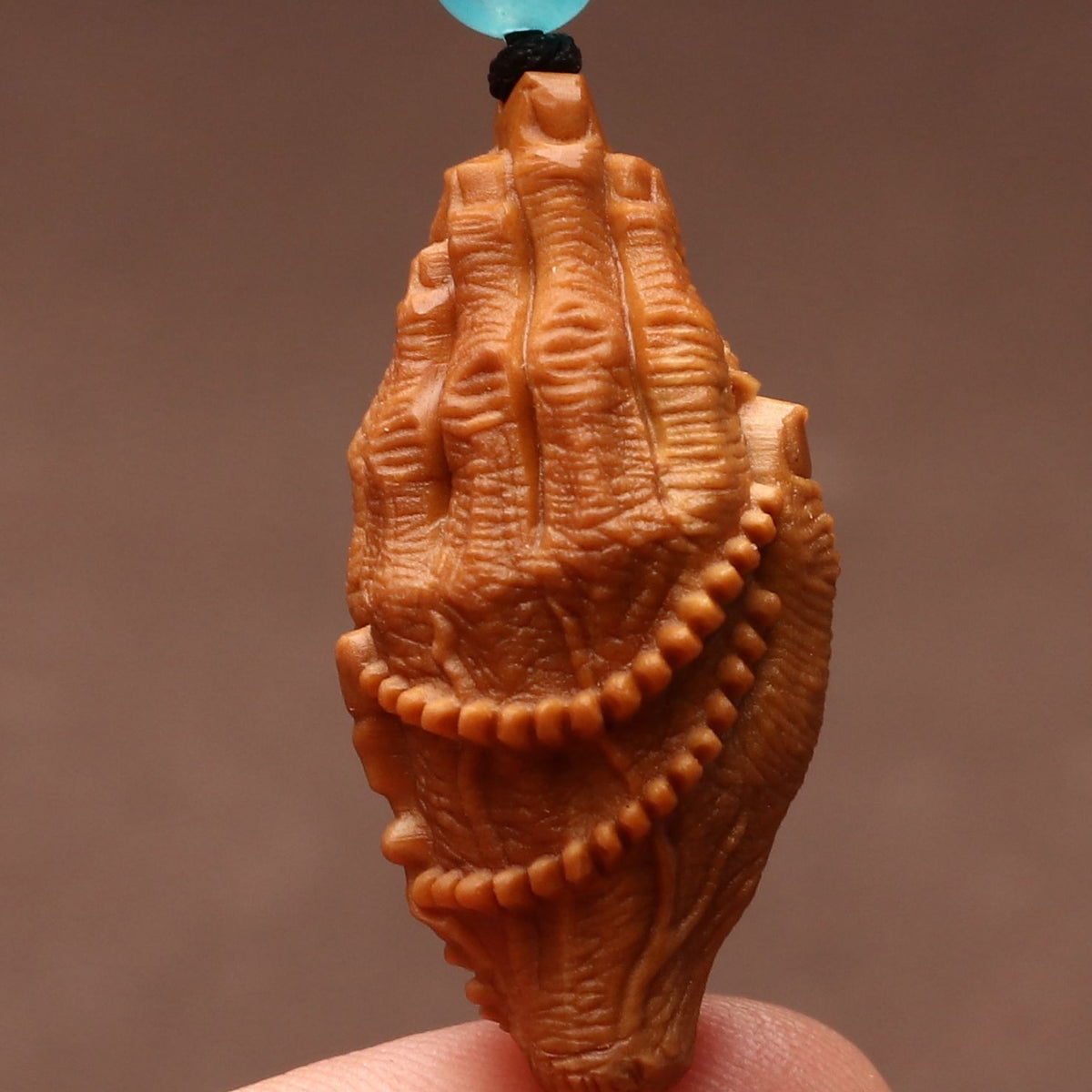 Hand Carved Olive Kernel Buddha Hand Pendant Prayer Bead Charm