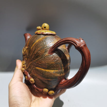 Vintage Chinese Yixing Purple Clay Teapot Zisha Ceremony Ceramic Pumpkin Teaware