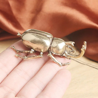 63mm*34mm Chinese Vintage Brass Beetle Insect Statue Crafts Tea Pet Ornaments