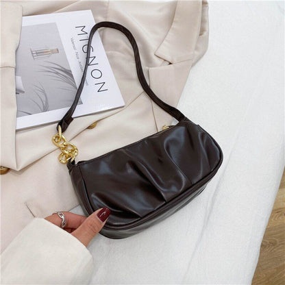 Fashion Handbag Retro Solid Color Leather Shoulder Underarm Bag Casual Handbags