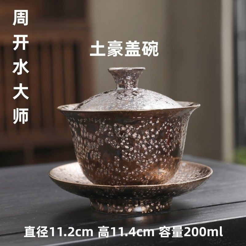 Master Zhou Kai Shui Crystal Glaze Gaiwan 200ml Luxury Three-Piece Tea Bowl