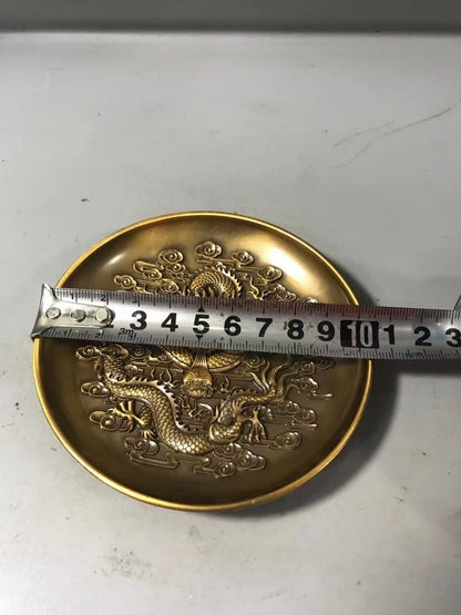 Fortune Chinese bronze dragon statue collectable tea pet plate home decor Art