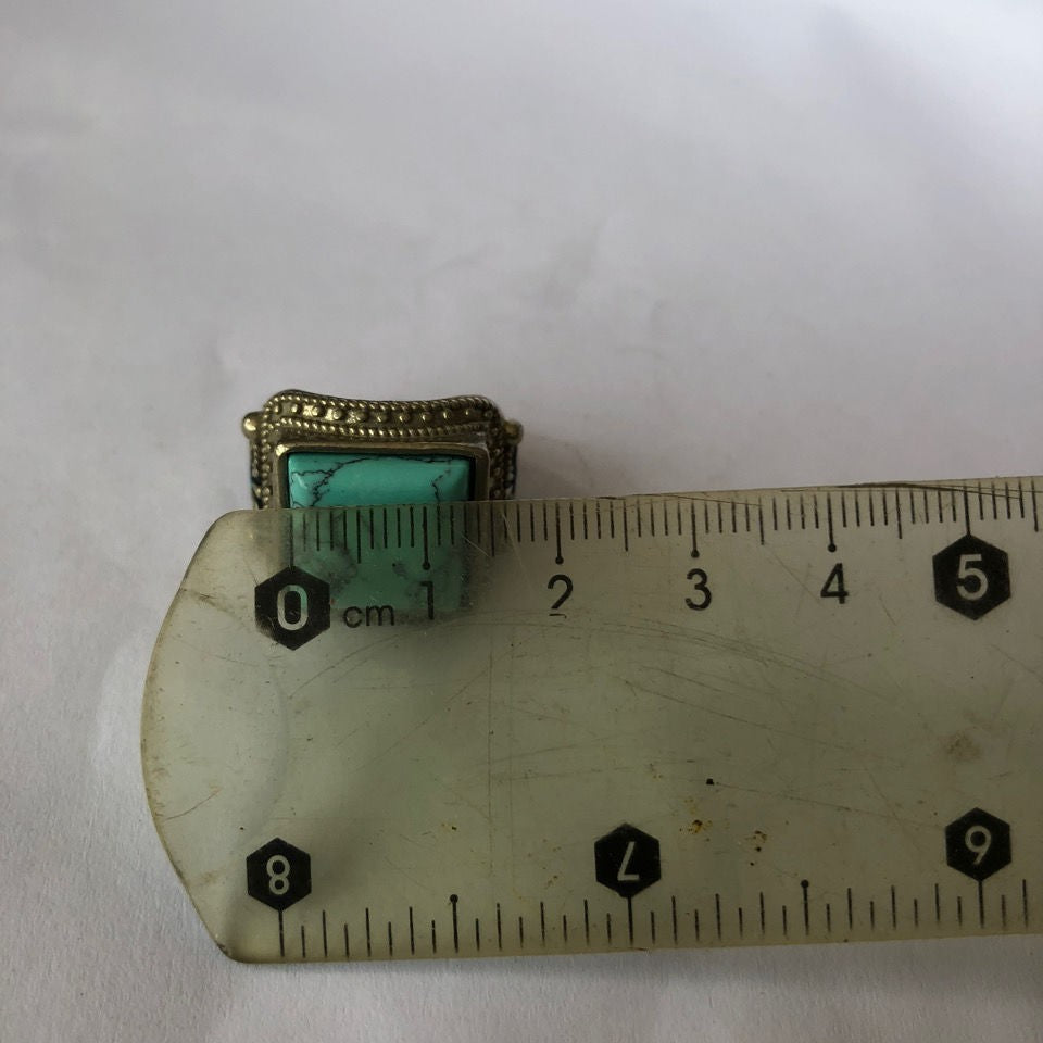 Rare China Antique Collection Old Ring Inlay Turquoise Gemstone Woman Gift