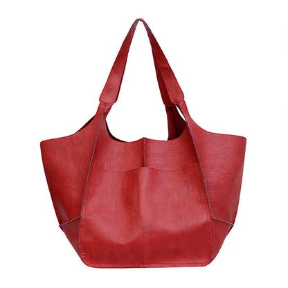 Women Large Capacity Soft Leather Casual Tote Shoulder Bag Retro Shopper Handb