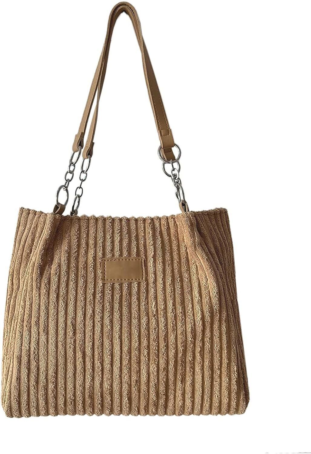 Ulisty Women Corduroy Tote Bag Casual Shoulder Bag Daily Shopping Bag Fashion Ha
