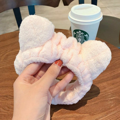 Hairbands Wash Face Women Soft Warm Coral Fleece Bow Animal Ear Hair Accessories