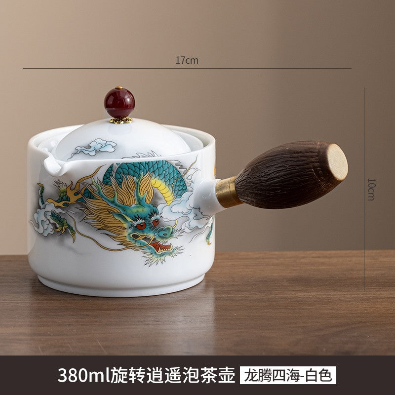 1pc Ceramic Xiaoyao Teapot Rotating Tea Infuser Dedicated Side Handle Pot